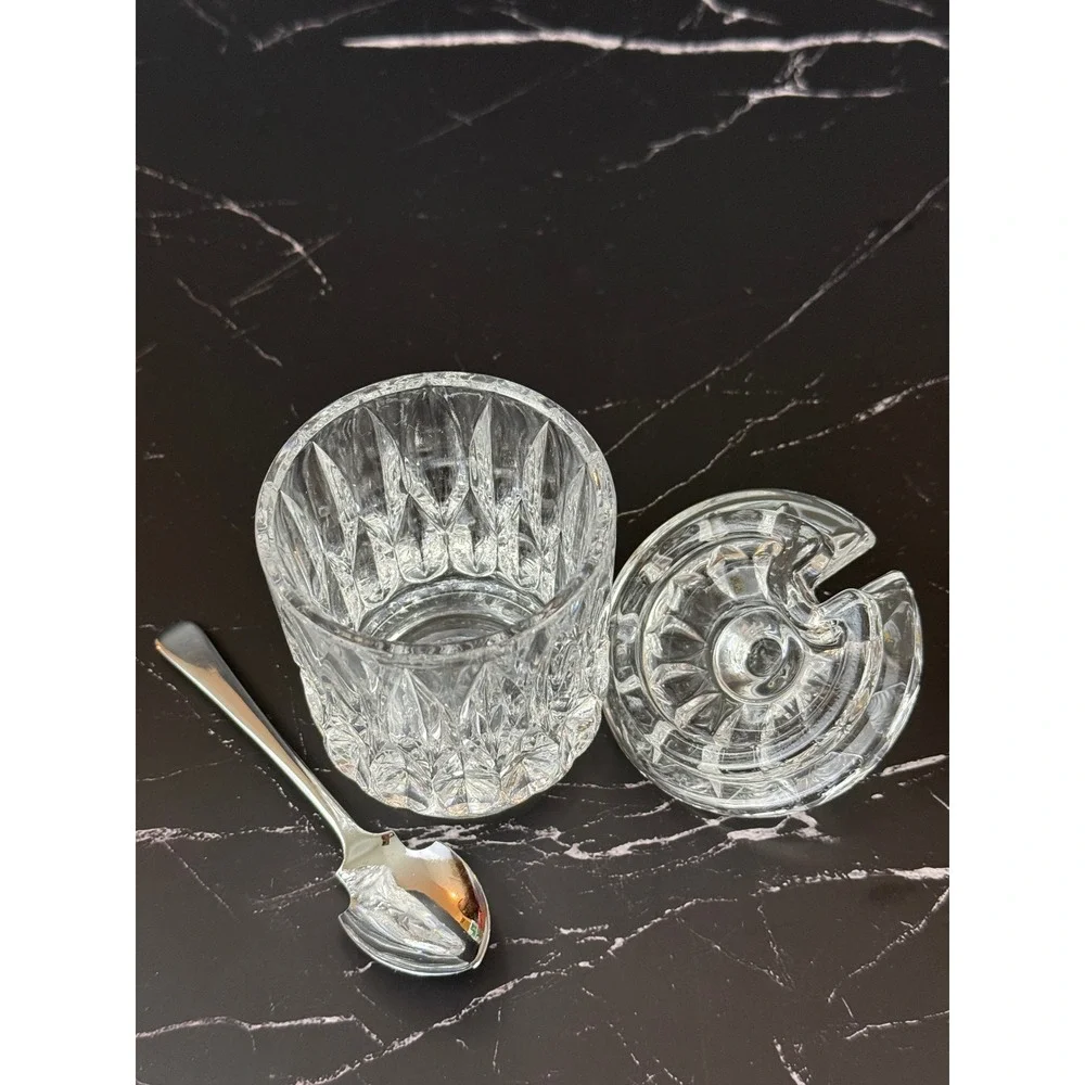 VTG German Nachtmann Bavarian Crytal‎ Jam Jar Salt Cellar Honey Pot w/Spoon EUC